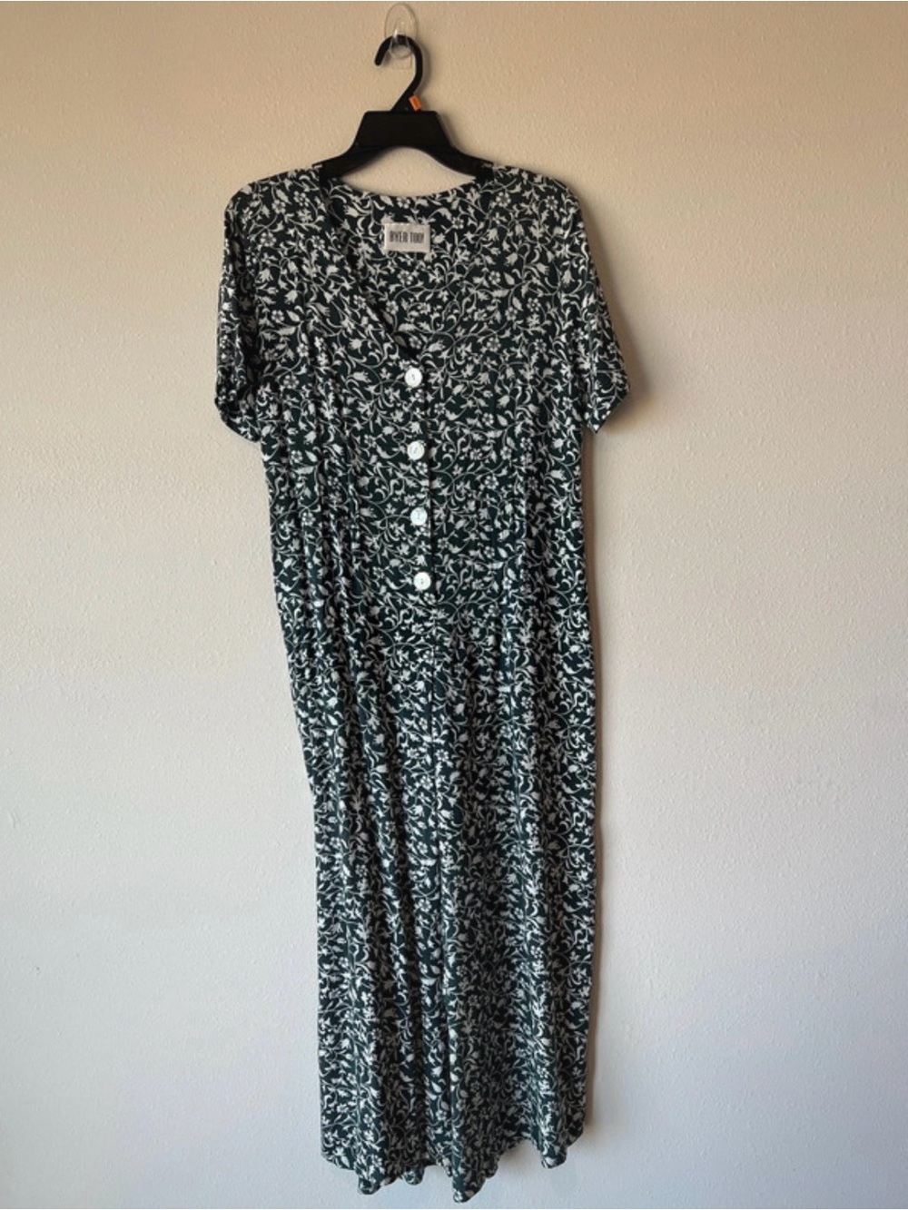 VTG 90s Byer Too! Floral Wide Leg Jumpsuit Size 8 Hunter Green White Button Fron